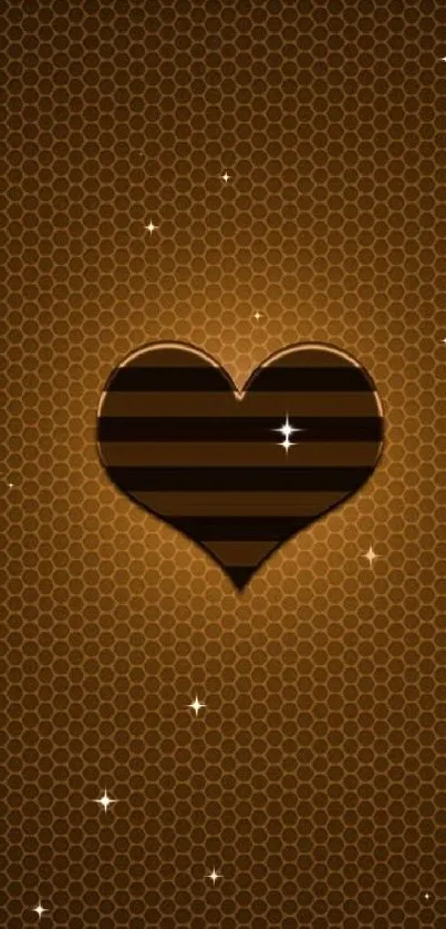 Brown heart with hexagonal pattern for mobile wallpaper