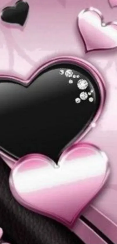 Elegant heart wallpaper with black and pink design.