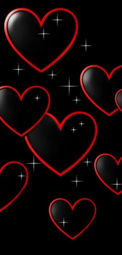 Black hearts with red outlines on a dark background.