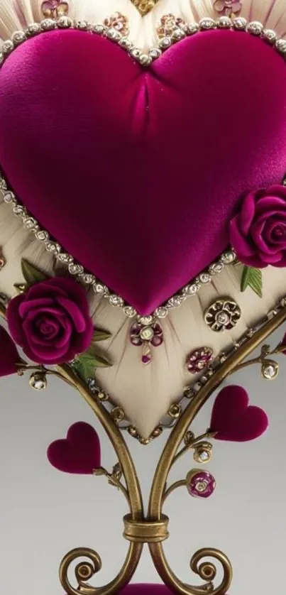 Elegant heart with rose accents and ornate details.