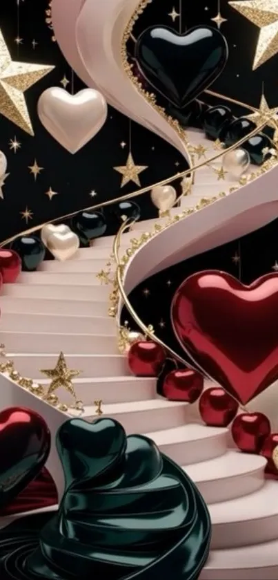 Elegant staircase with hearts and stars design wallpaper.