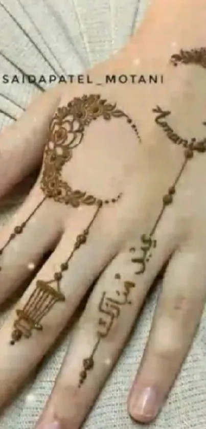 Intricate henna design on hand, mobile wallpaper.