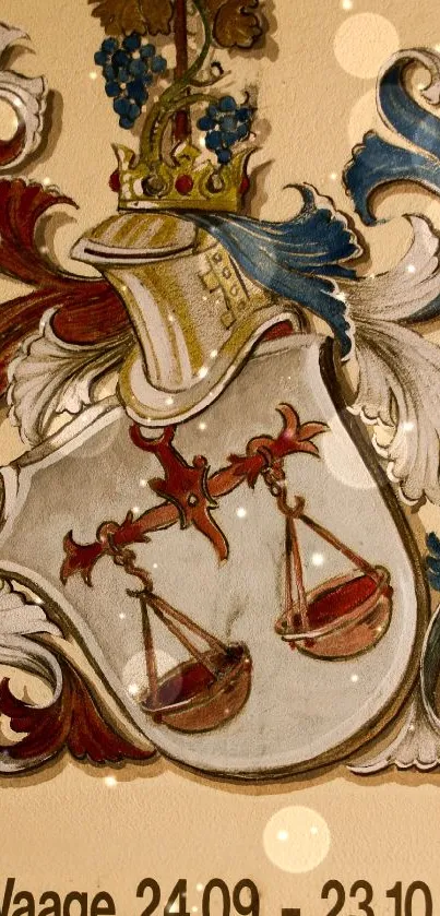 Heraldic Libra artwork with vintage elegance.