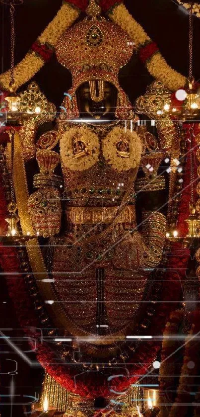 Mobile wallpaper featuring a Hindu deity adorned with intricate patterns and flowers.