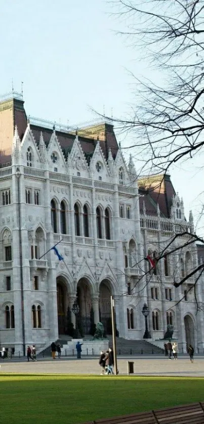 Historic European building under a clear blue sky.