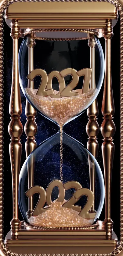 Elegant hourglass with gold sand and 2022 transition.