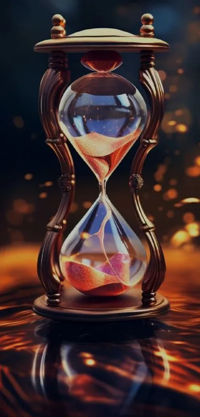 Elegant hourglass with warm reflections and vibrant colors.