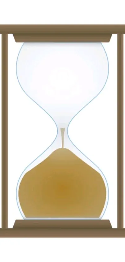 Stylish hourglass with brown sand and wooden frame on white background.