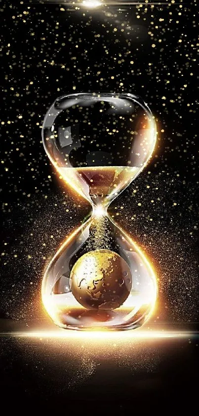 Elegant hourglass with golden glow on dark background wallpaper.