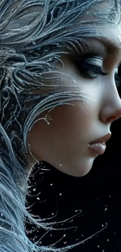 Elegant ice-themed fantasy character portrait art.