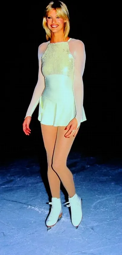 Elegant ice skater in a graceful pose on black background