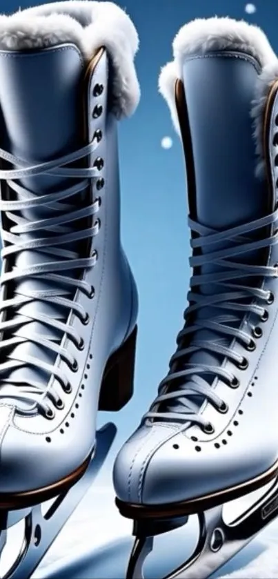 Elegant ice skates against a blue background.