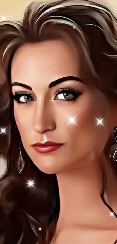 Illustrated portrait of a woman with sparkle accents.