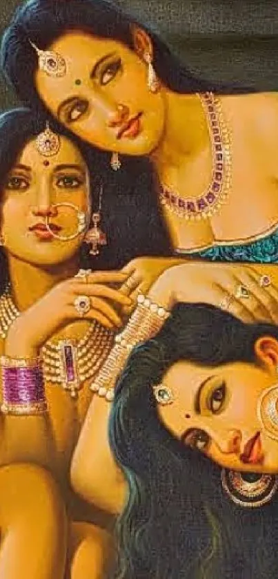 Artistic portrait of Indian women adorned in traditional jewelry.