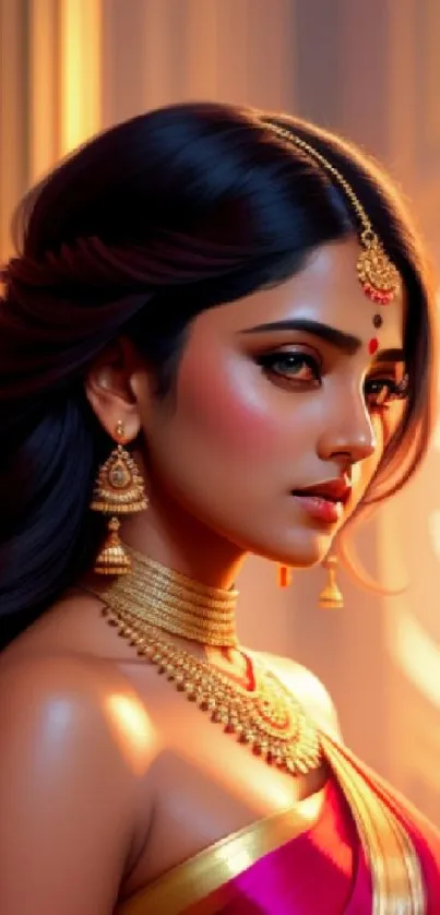 Elegant portrait of an Indian woman in traditional attire with rich colors.