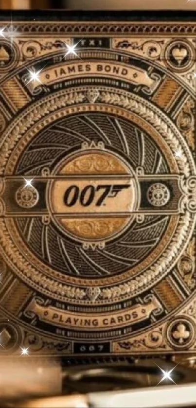 Ornate gold James Bond playing card design wallpaper.