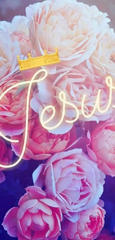 Elegant floral wallpaper with 'Jesus' text.