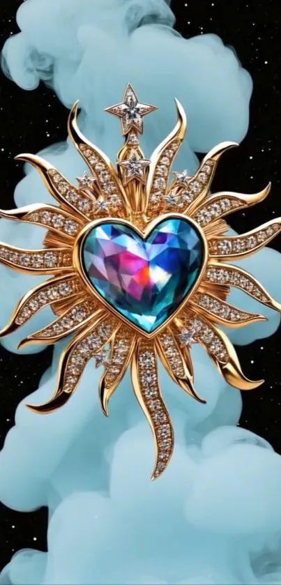 Heart-shaped jewel in galaxy with smoky clouds.