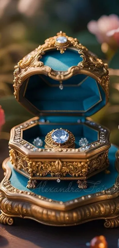 Decorative jewel box with floral accents.