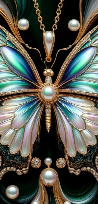 Exquisite jewel-encrusted butterfly design wallpaper.