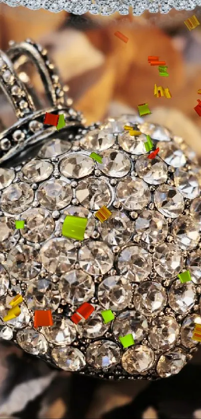 Jewel-encrusted crown on floral background