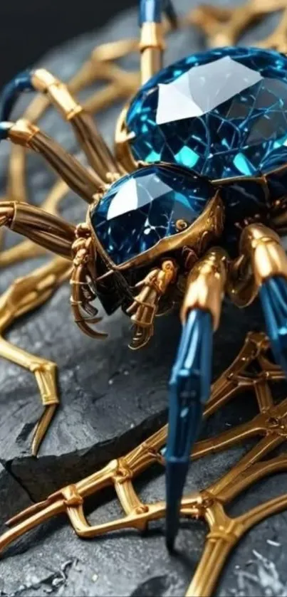 Luxurious blue and gold jewel-encrusted spider design.