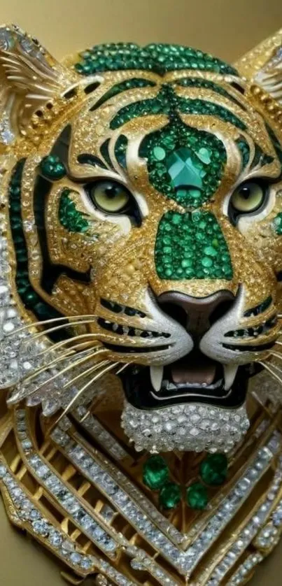 Jewel-encrusted tiger artwork on wallpaper