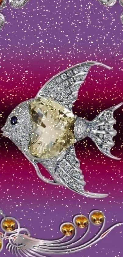 Mobile wallpaper with jewel-studded fish on purple background.