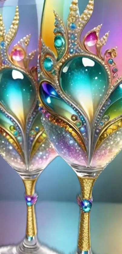 Two elegant, jewel-encrusted glasses with vibrant colors.