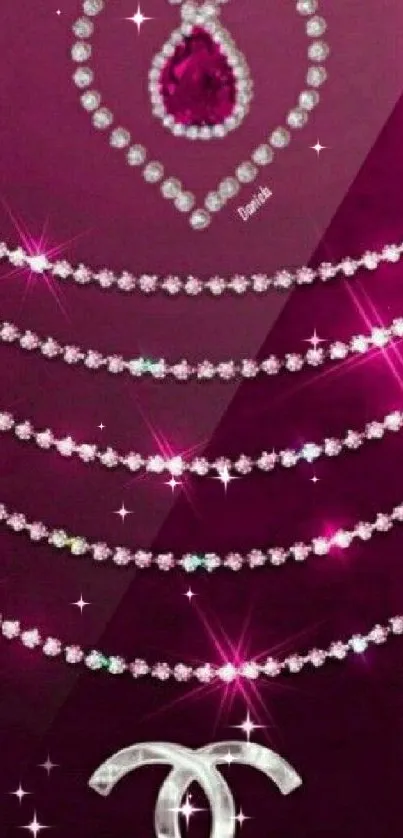 Jewel-themed mobile wallpaper with diamond chains and magenta backdrop.