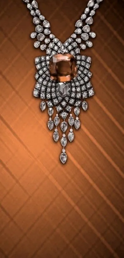 Elegant diamond necklace on a brown background wallpaper.