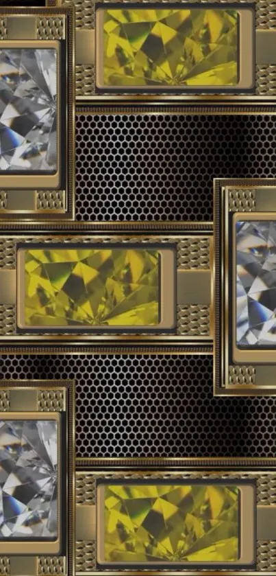 Luxurious jewel pattern with gold and diamond shapes.