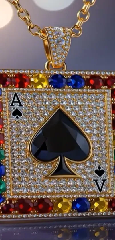Gold pendant with gemstone Ace of Spades design.