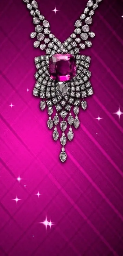 Elegant magenta wallpaper with diamond necklace design.