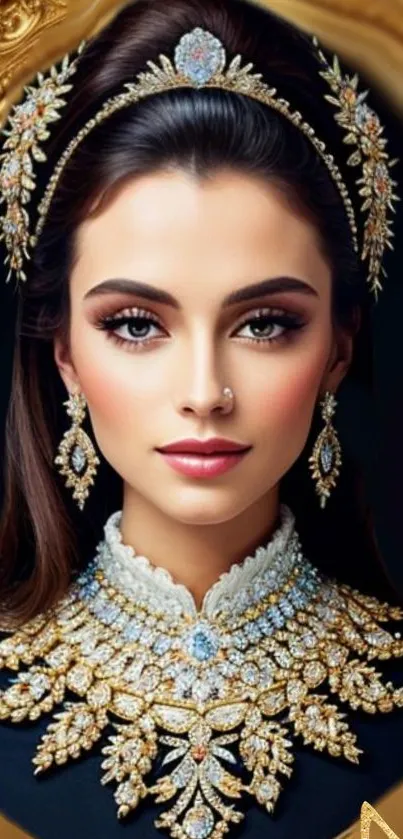 Elegant royal portrait with gold jewelry.