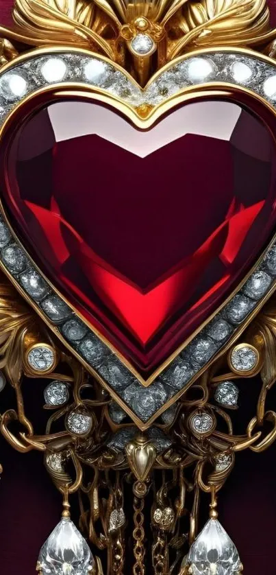 Luxurious jeweled heart with ornate gold design.