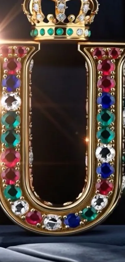 Jeweled letter U with crown mobile wallpaper.