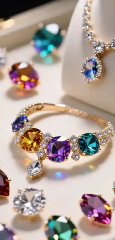 Luxurious mobile wallpaper of colorful gemstone jewelry.