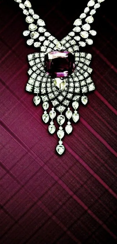 Stunning diamond necklace on plum background wallpaper.