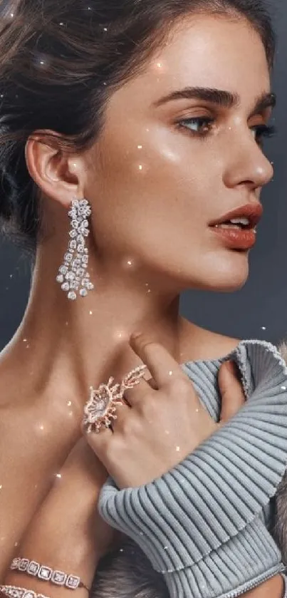 Elegant portrait with jewelry and gray tones