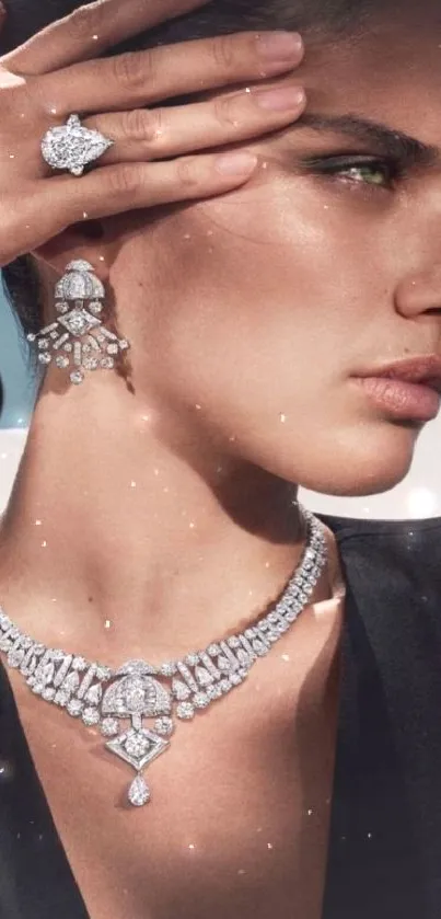 Woman in elegant jewelry portrait wallpaper.