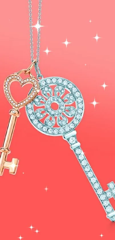 Elegant keys on a pink background, perfect for mobile wallpaper.