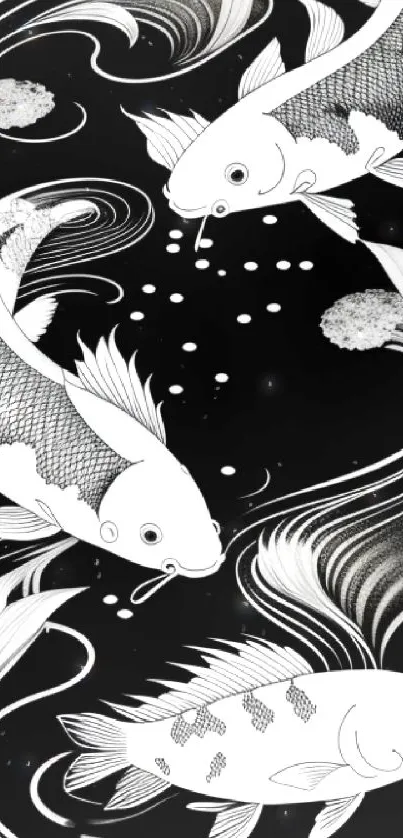 Elegant black and white koi fish design mobile wallpaper.
