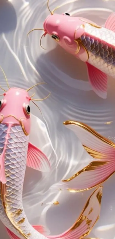 Two elegant pink koi fish with detailed scales.