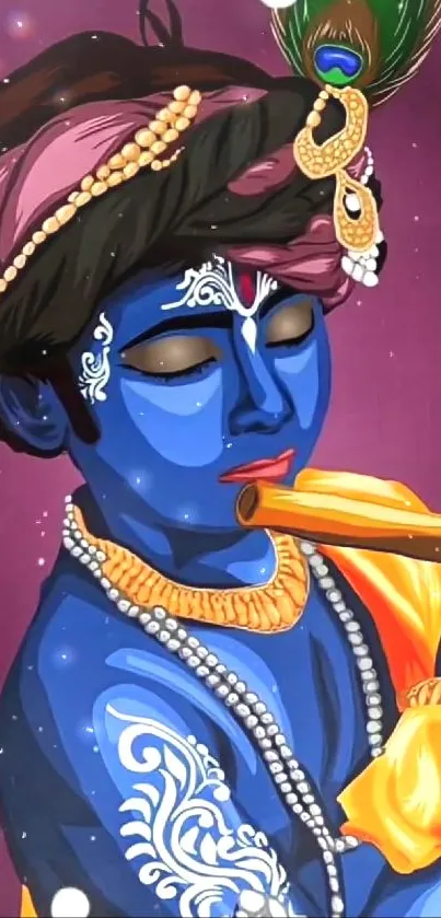 Elegant artistic depiction of Lord Krishna in vibrant colors.