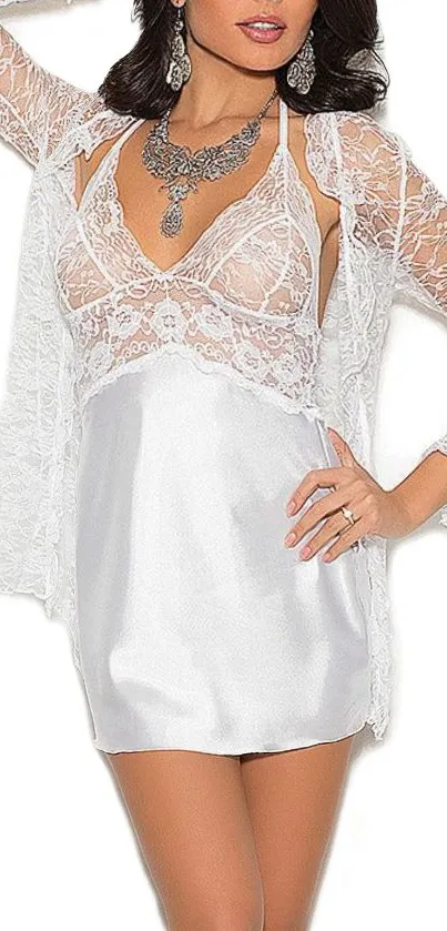 Elegant white lace and silk dress design