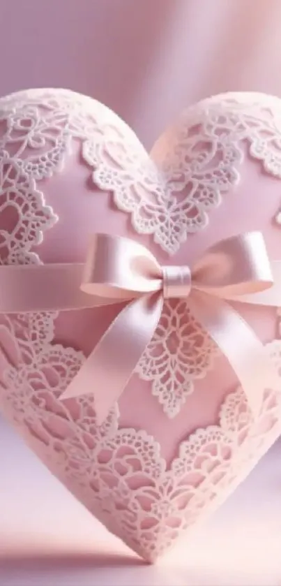 Elegant lace heart with pink bow wallpaper.