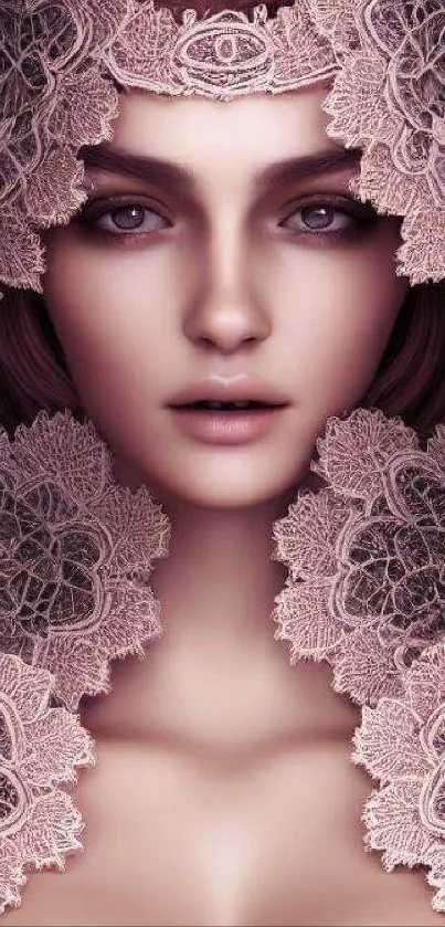 Elegant portrait with intricate pink lace design.