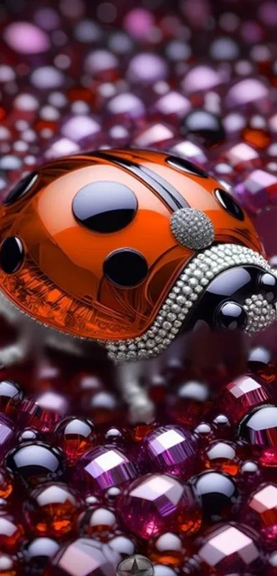 Elegant ladybug on vibrant jewels background.