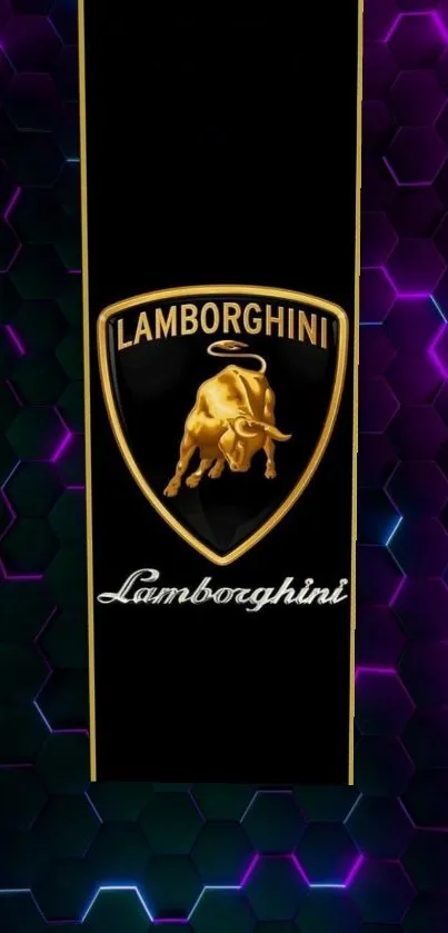 Lamborghini emblem with hexagonal pattern background wallpaper.